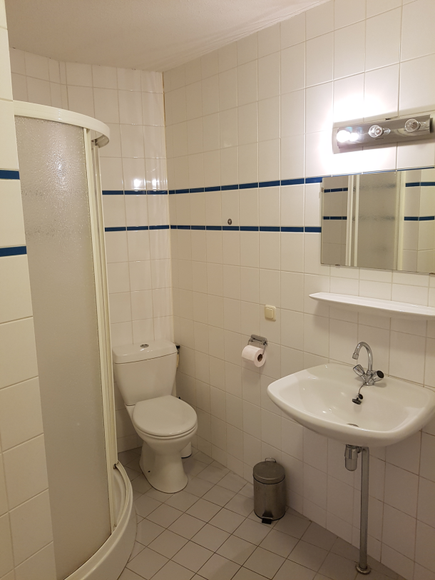 Foto Badezimmer mit Dusche, WC und Handwaschbecken